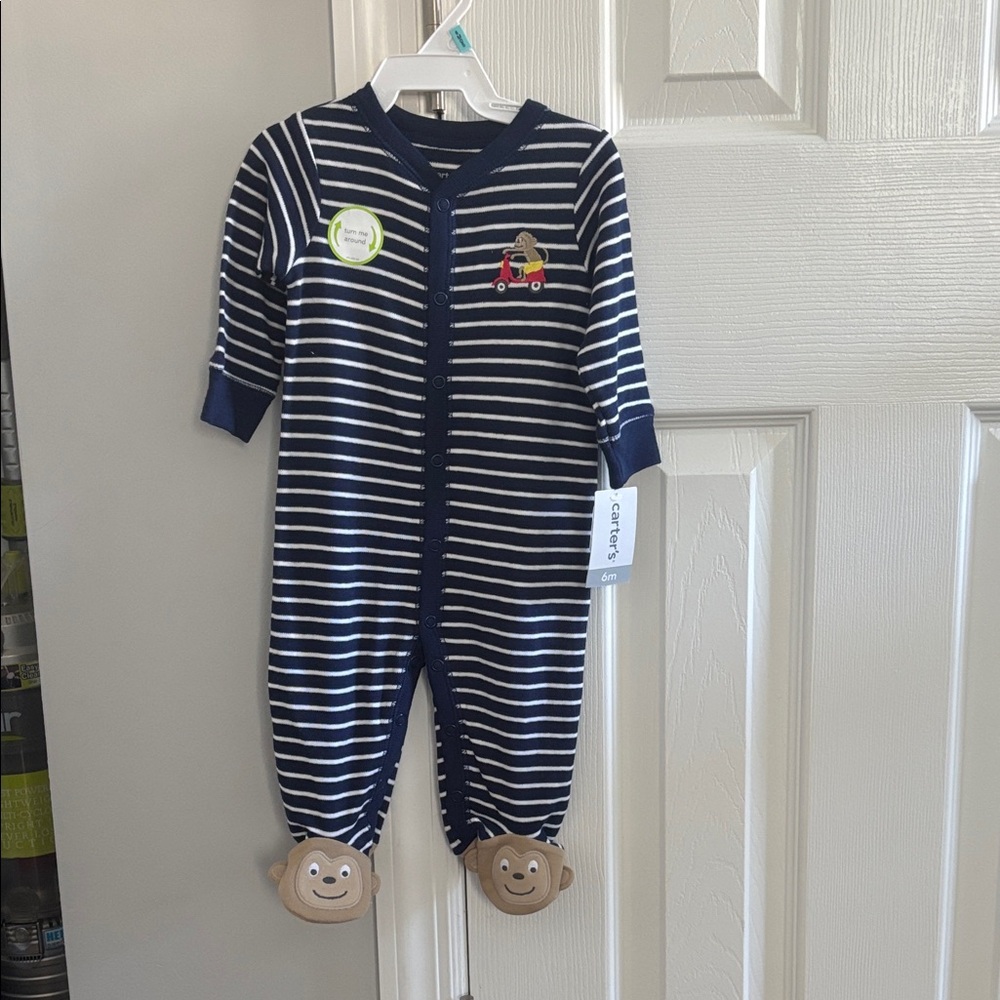 Carter's Blue Striped One Piece with Monkey Feet